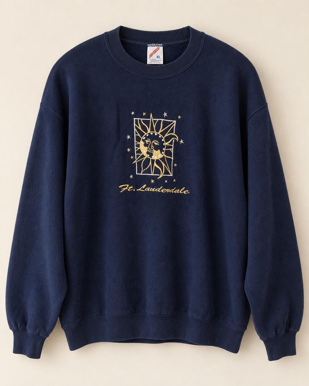 Vintage 90s Sweatshirt XL JERZEES USA Celestial Sun Moon Stars Embroidered